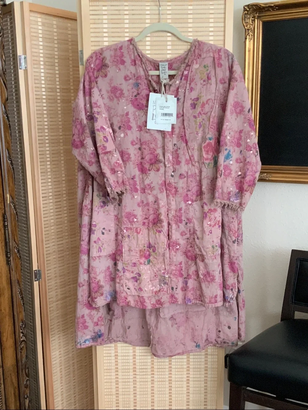 magnolia Pearl Rosewalk  Bohemian Pink Floral Duster Coat OS - Picture 5 of 11